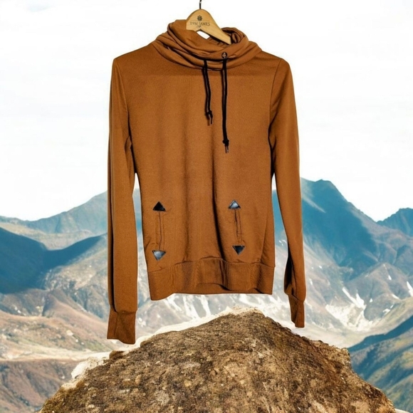 Brown sz S Custom Sweatshirt with Cowl Neck, Pockets and Drawstring - Picture 1 of 4